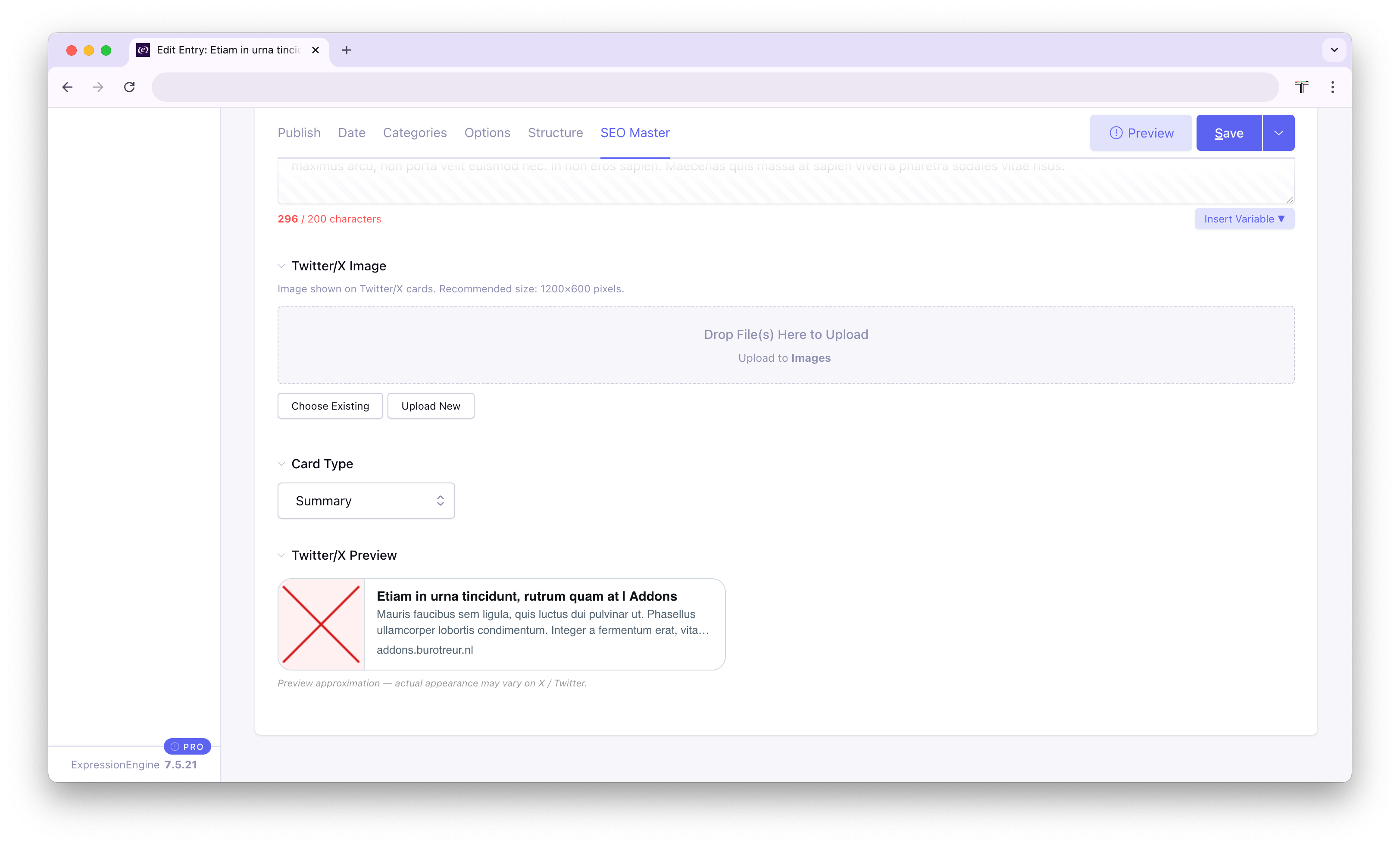Live Twitter/X summary_large_image card preview
